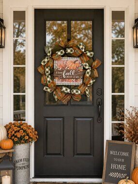 I love Fall Pumpkin Deco Mesh Wreath Plaid Bows Fall Decor Home Decor Door Decor